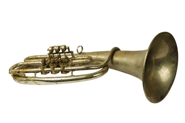 Altes Vintage Tenorhorn Auf Isoliertem Weißem Hintergrund — Stockfoto