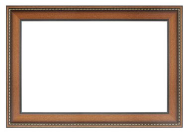 Beyaz arka planda izole edilmiş eski tip ahşap kahverengi çerçeve.