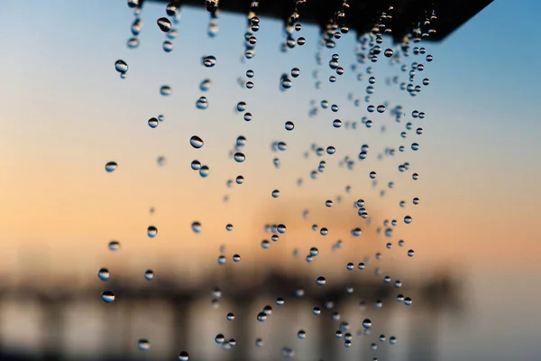 Gotas Agua Que Fluyen Desde Cabezal Ducha Playa Aire Libre —  Fotos de Stock