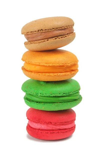 Pile Macarons Français Colorés Isolés Sur Fond Blanc — Photo