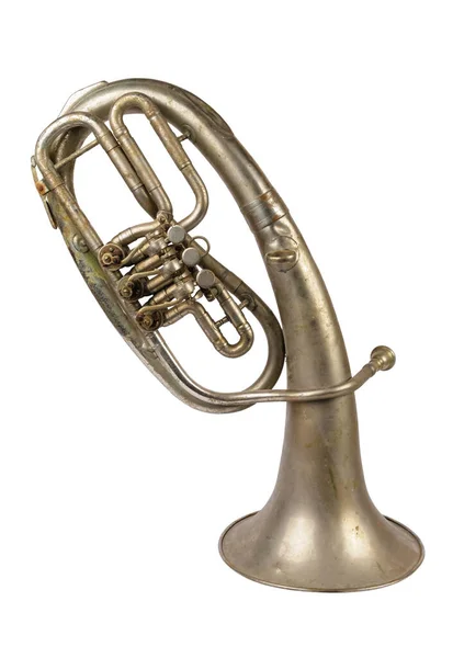 Gamla Vintage Tenor Horn Vit Bakgrund Isolerad — Stockfoto