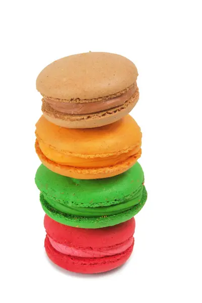 Empilement Macarons Français Colorés Sur Fond Blanc — Photo