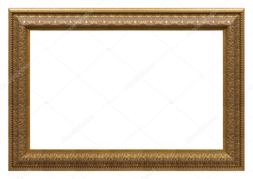 Old vintage golden ornate frame isolated on a white background