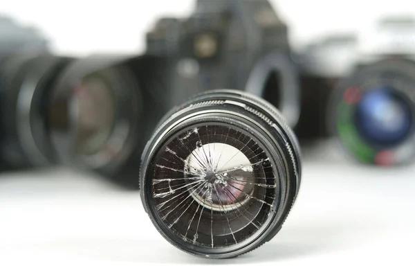 Bozuk Kamera Lensi Bulanık Fotoğrafçılık Ekipmanı Arka Planı Seçici Odak — Stok fotoğraf