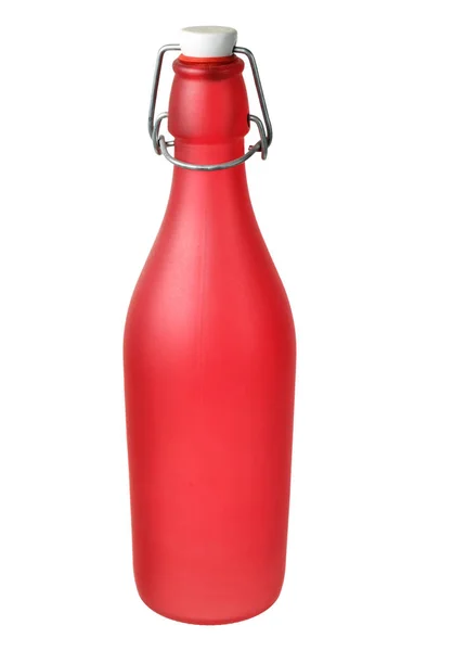 Bottiglia Vetro Rosso Con Tappo Metallo Isolato Sfondo Bianco — Foto Stock