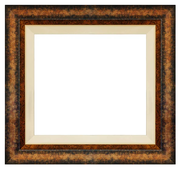 在白色背景上孤立的老式棕色框架 — 图库照片