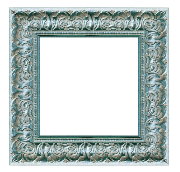 Oud Vintage Blauw Zilveren Frame Geïsoleerd Een Witte Achtergrond — Stockfoto