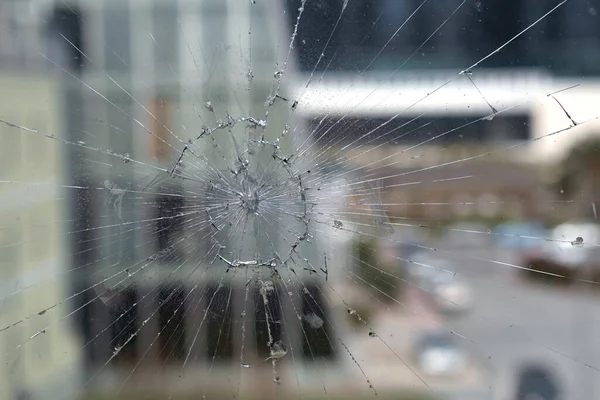Vidrio Roto Vidrio Agrietado Accidente Con Fondo Arquitectura Borrosa — Foto de Stock