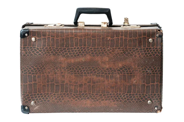 Vieille Valise Cuir Vintage Fausse Peau Crocodile Isolée Sur Fond — Photo