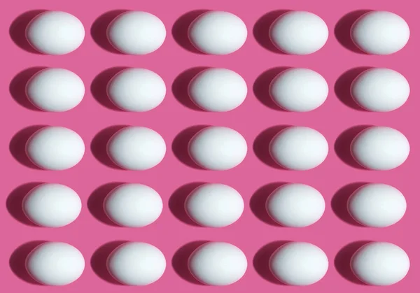 Seamless Pattern White Chicken Eggs Hard Shadows Pink Background — Stock Photo, Image