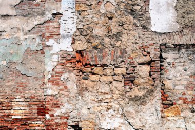 Eski yıpranmış tuğla ve taş duvar arka planı