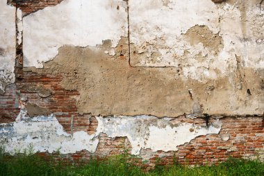 Eski yıpranmış tuğla ve taş duvar arka planı