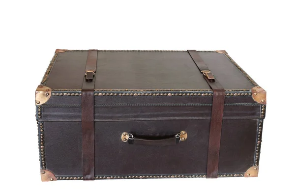 Vieille Valise Vintage Cuir Marron Isolée Sur Fond Blanc — Photo