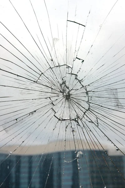 Vidrios Rotos Vidrio Agrietado Accidente Fondo Borroso Del Edificio — Foto de Stock