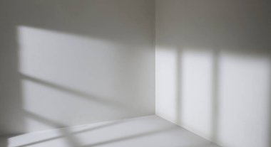 Pencereden gelen güneş ışığı boş oda duvarlarında ve zeminde parlıyor. 