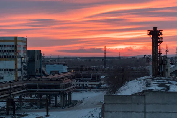 Малий Схід Сонця Над Заводом Зима — стокове фото