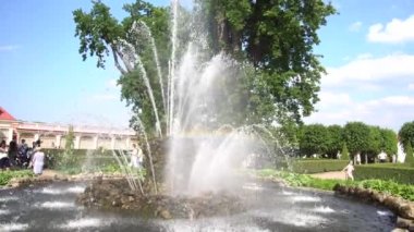 Peterhof parkındaki çeşmede gökkuşağı