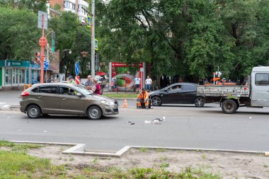Accident at a pedestrian crossing. Knocked down a pedestrian crossing the road. Abakan. Russia