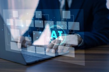 Yapay zeka sistemlerini pazar eğilimlerini tahmin etmek ve veriye dayalı işletmeleri optimize etmek için kullanan bir işadamı