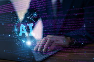 Bilgisayarda Sanal Arayüz ve İş Verileri ile Yapay Zeka Teknolojisi Konsepti