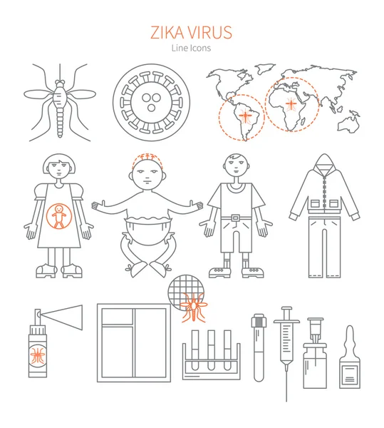 Définir des icônes linéaires Zika virus — Image vectorielle