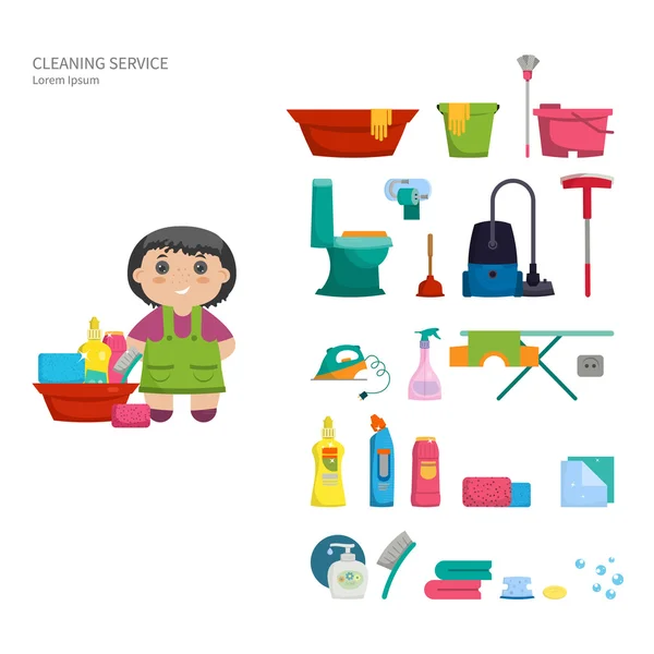 Ensemble d'objets pour nettoyer la maison . — Image vectorielle