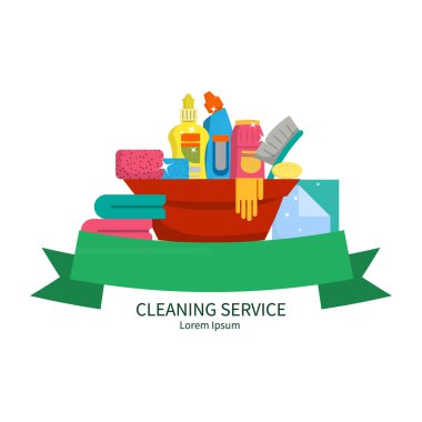 Set of items for cleaning home.