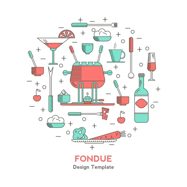 Fondue icons in the form of a circle — Stock Vector