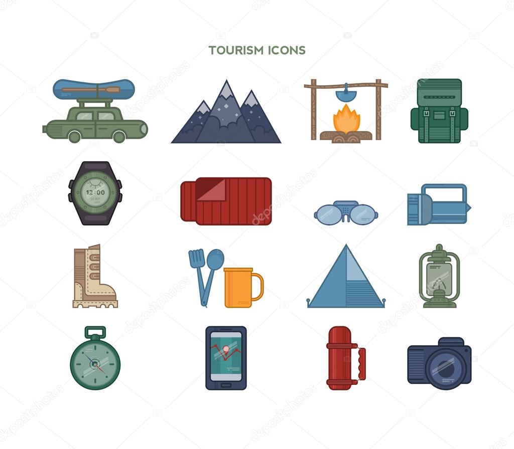 Vector set of icons relating to tourism