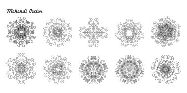 Mandala ayarlayın. Etnik dekoratif elemanlar.
