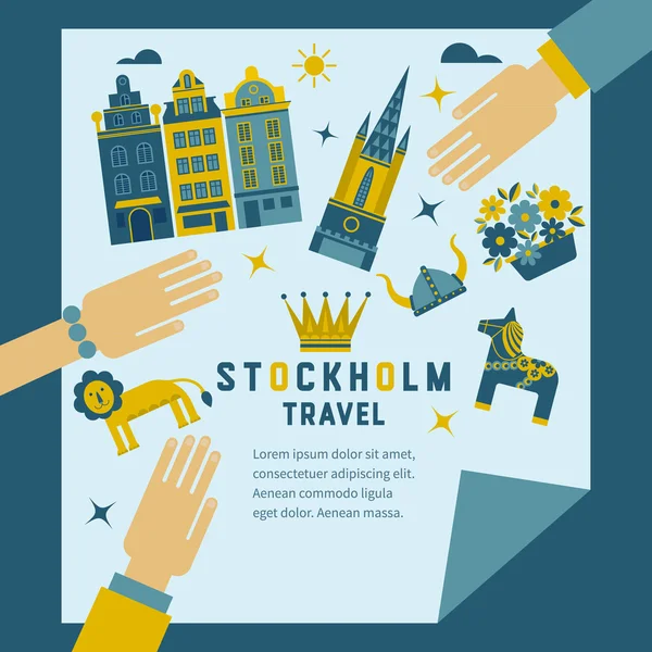 Convite de cartaz para viajar para Estocolmo — Vetor de Stock