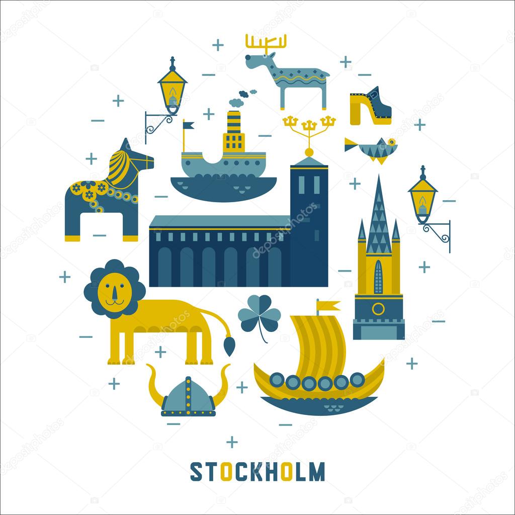 Form For Element Sweden stockholm icons in the form of circle stock vector Form For Element Sweden stockholm icons in the form of circle stock vector