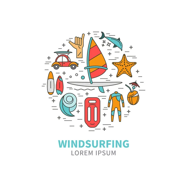 Iconos de windsurf en el círculo de formulario — Vector de stock