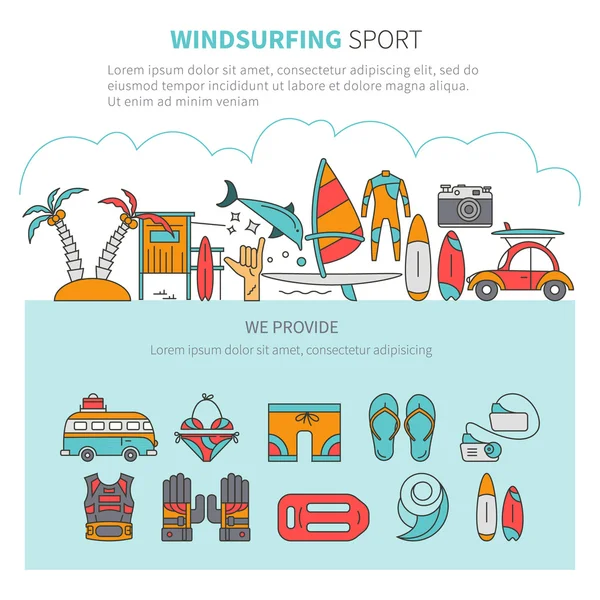 Windsurfing vector linear concept — Stock Vector