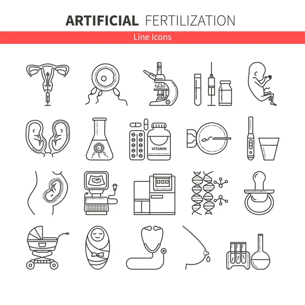 Línea de iconos de inseminación artificial — Vector de stock