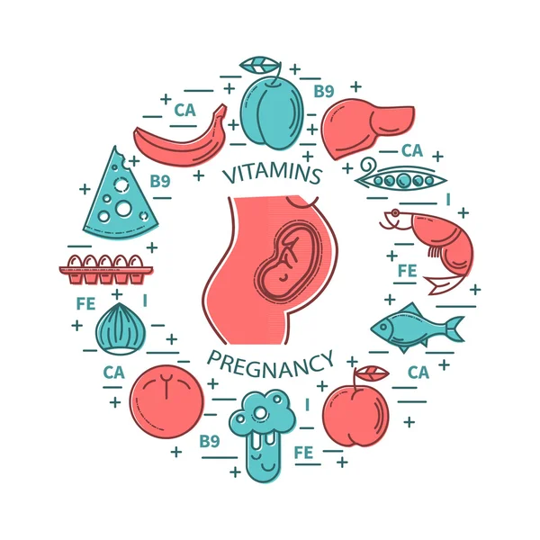 วิตามินและโภชนาการ การตั้งครรภ์ — ภาพเวกเตอร์สต็อก