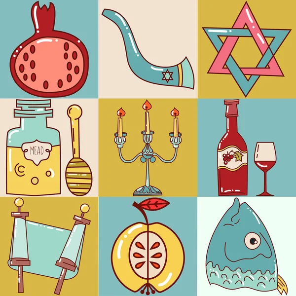Ställa in judiska nyåret ikoner — Stock vektor