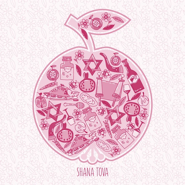 Shana tova Grußkarte in Form eines Apfels — Stockvektor