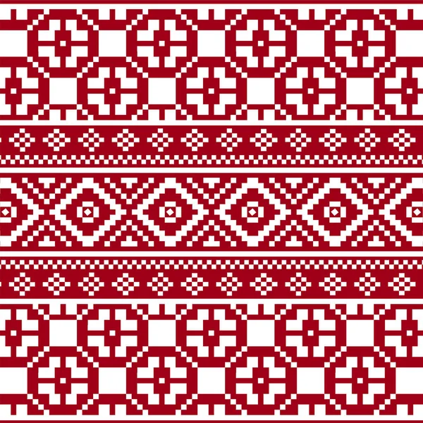 Knitted seamless pattern in red with snowflakes. — Stock Vector