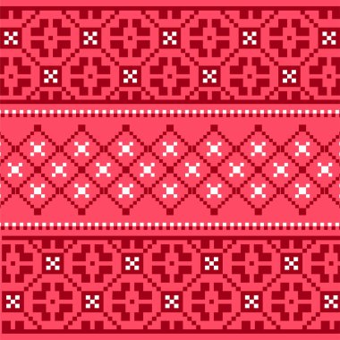 Kırmızı renkte, geometrik desenli, pürüzsüz bir Noel deseni ördüm..