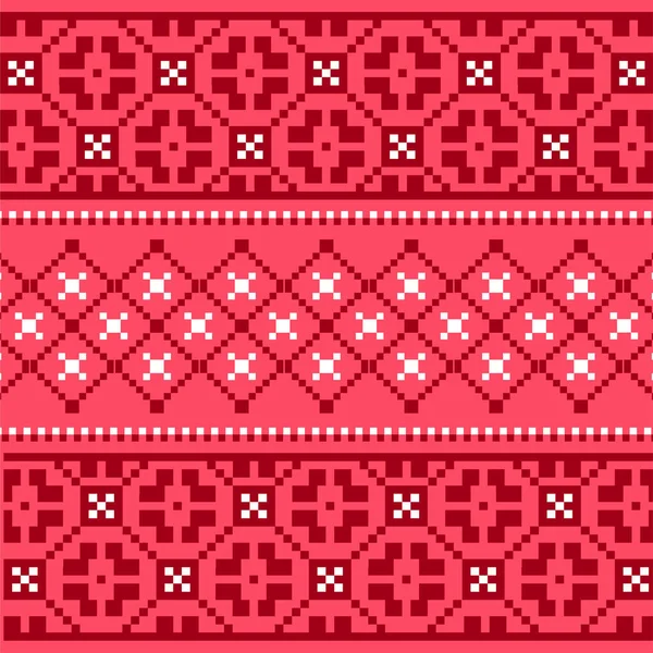 Knitted Christmas seamless pattern in red with geometric pattern. — Stock Vector