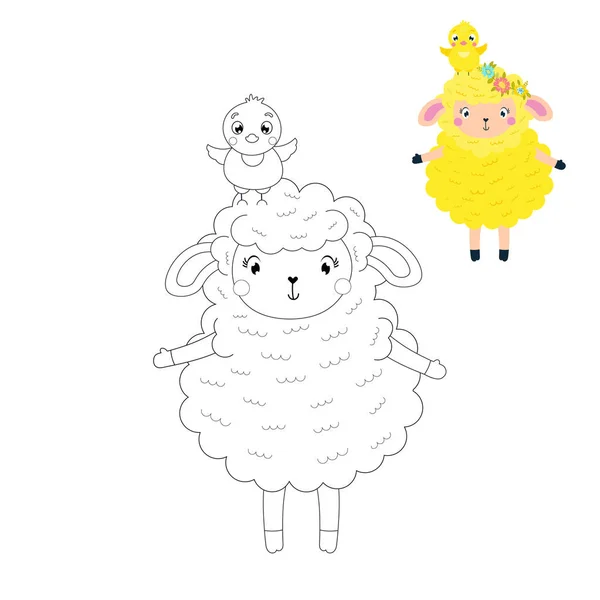 イースター子羊と鶏。子供用ぬり絵. — ストックベクタ