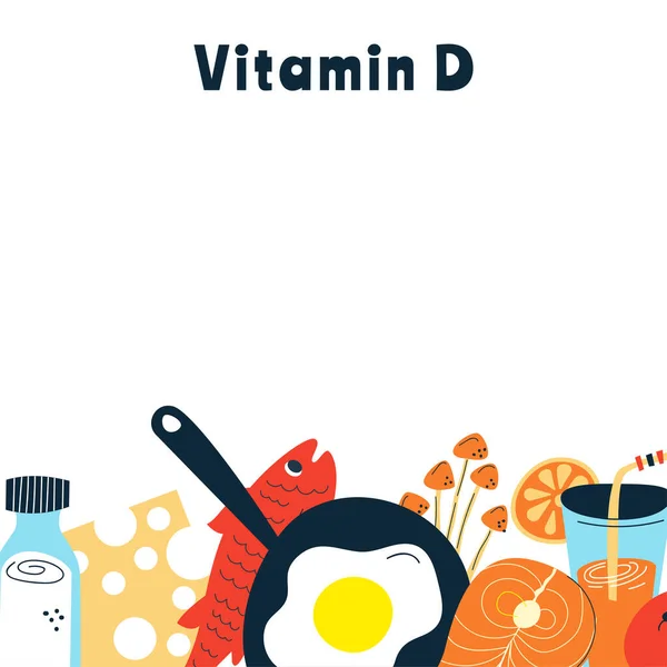 Βιταμίνη Κύρια Πηγή Τροφής Σολομός Σαρδέλες Μανιτάρια Γάλα Αυγά Εικονογράφηση — Διανυσματικό Αρχείο