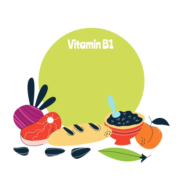 Vitamina Principales Fuentes Alimentos Col Pescado Aguacate Ilustración Vectorial Estilo — Vector de stock