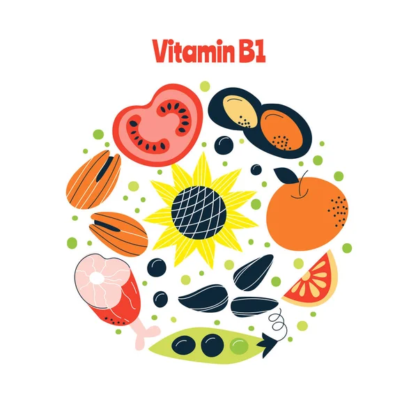 ビタミンB1主な食料源キャベツ アボカド 手描きでベクトルイラスト 薬や医療のポスター チラシ バナーに最適です — ストックベクタ
