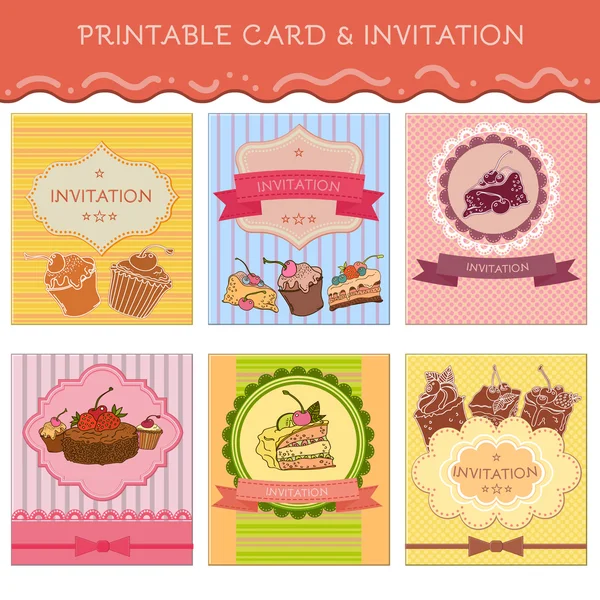 Conjunto de tarjetas de felicitación cupcakes — Archivo Imágenes Vectoriales