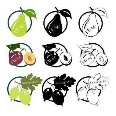 Logo vektör ayarla bektaşi üzümü, armut, Erik
