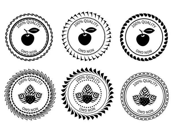 Логотип черный белый яблоко и клубника — стоковый вектор