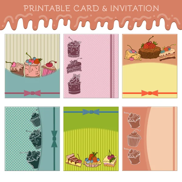 Ensemble de modèle de cartes cupcake — Image vectorielle