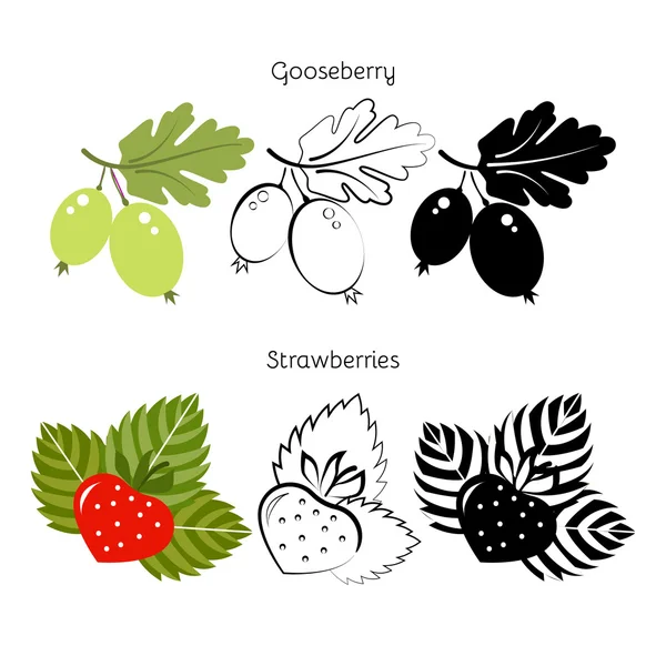 Vector set strawberry, gooseberry — Stock Vector